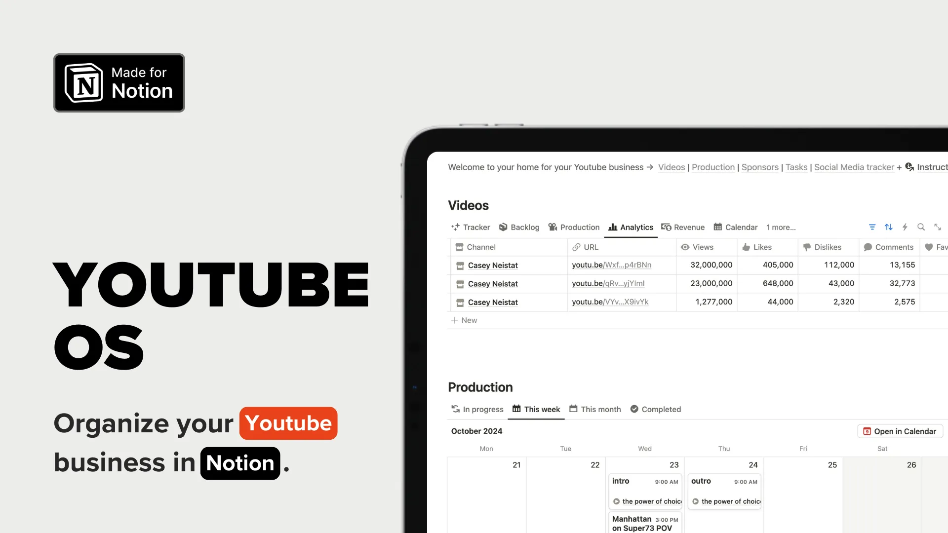 Youtube Notion Template