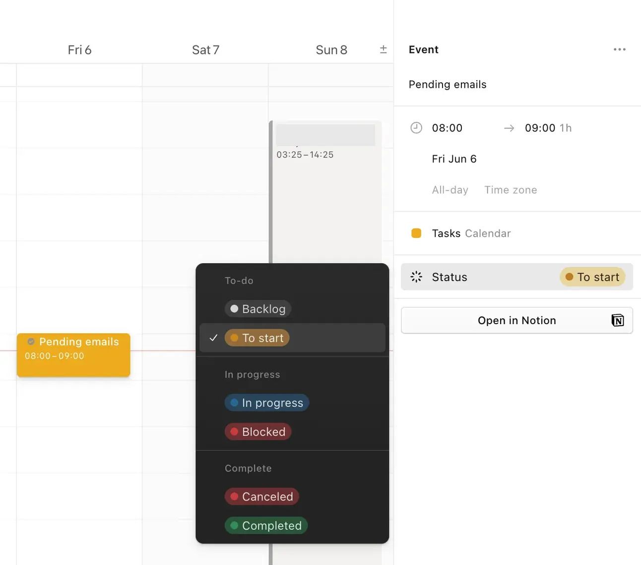 Status property in Notion Calendar