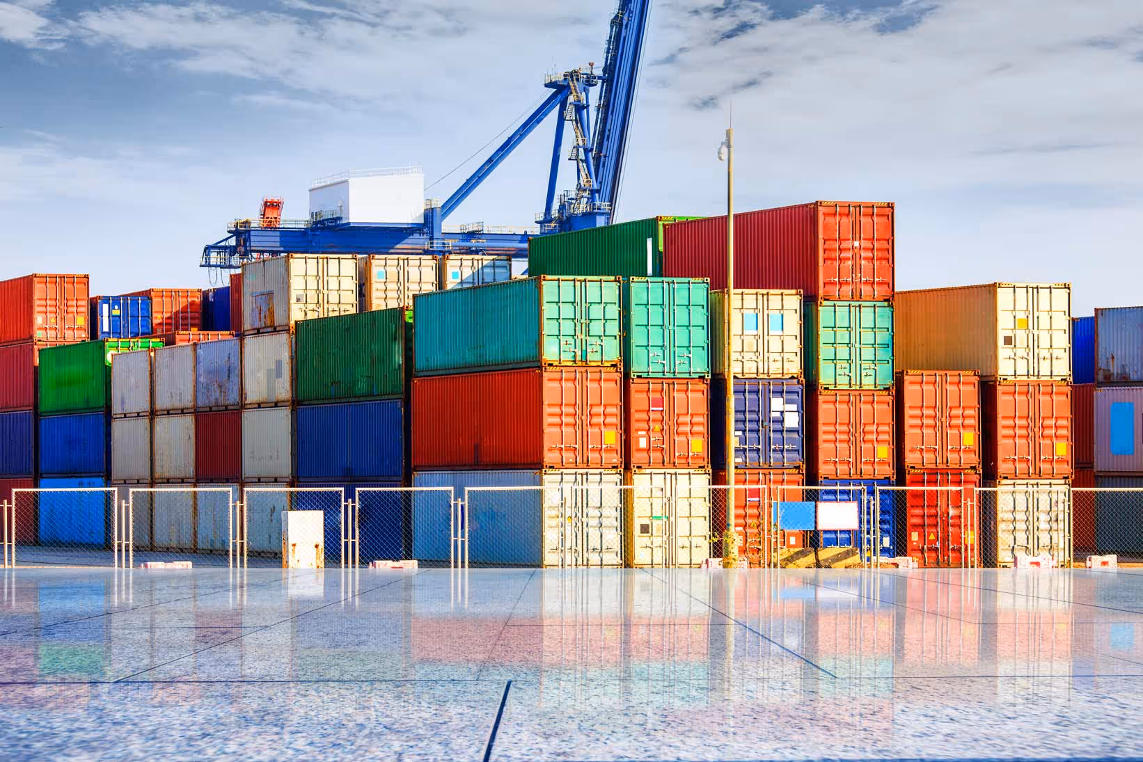 Stacked containers at a shipping depot