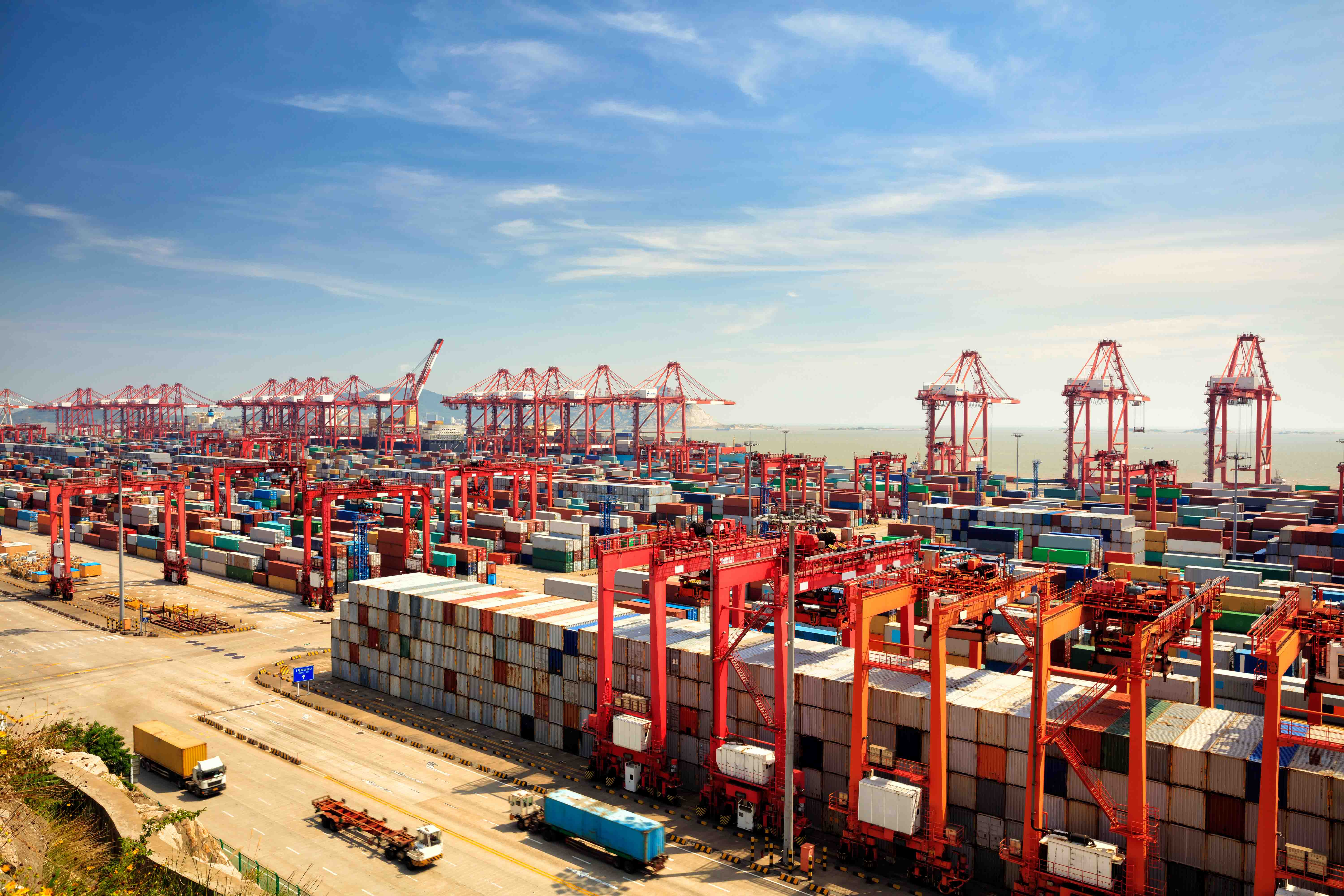 Drone shot of a shipping depot