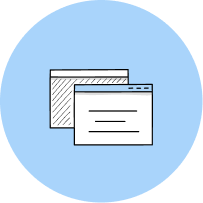 Schedule online icon with a blue and white index card with black lines and a white and black index card