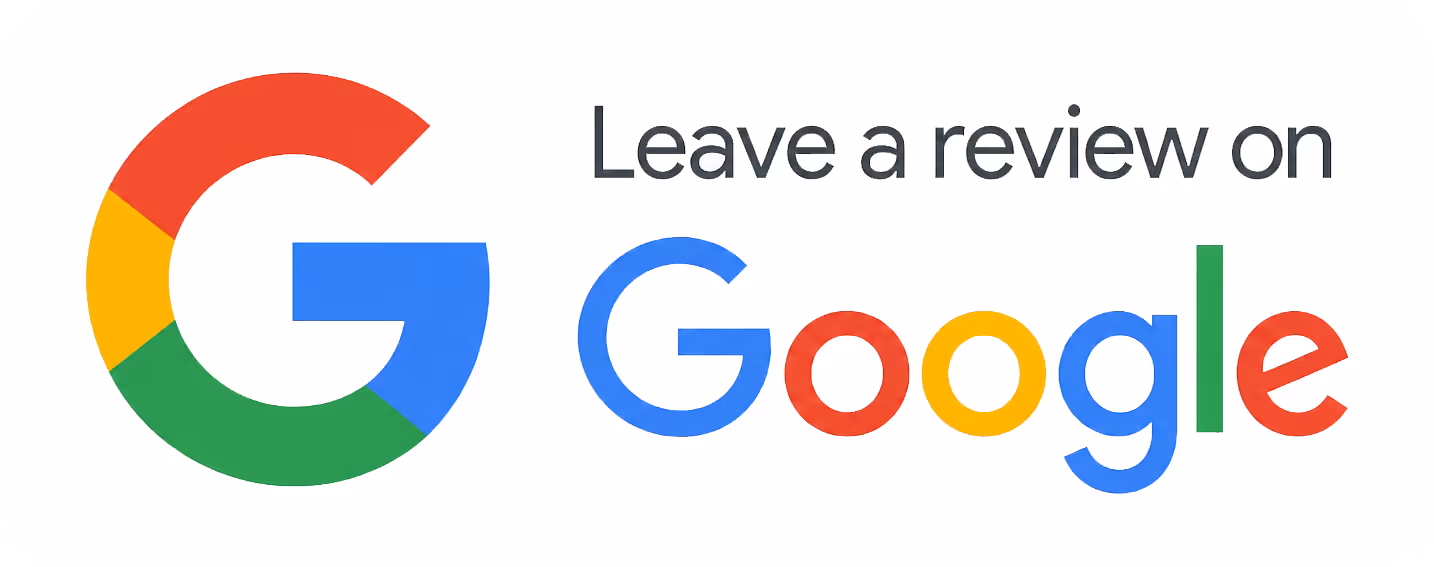 Google logo with text saying Leave a review on Google.