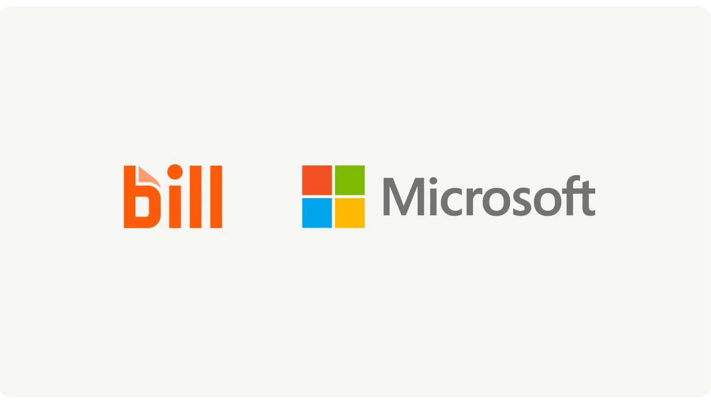 BILL logo beside Microsoft logo on a neutral background.