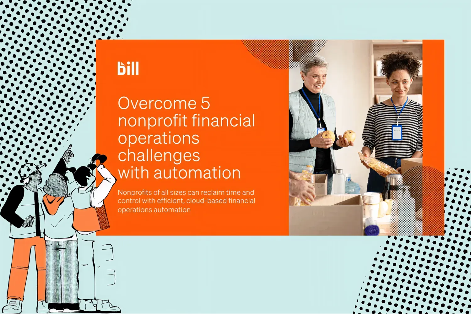 Guide cover with image of two women working at a food pantry with title on the left.