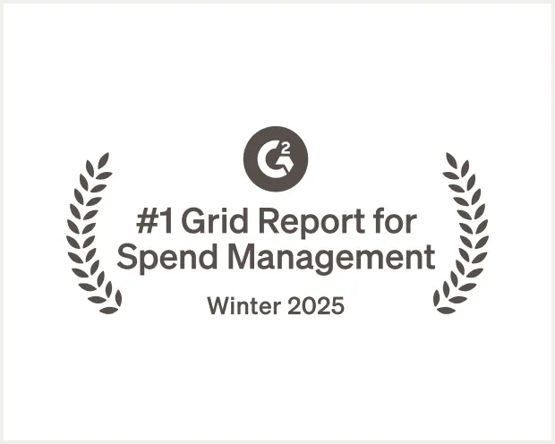 G2 logo above text "#1 Grid Report for Spend Management, Winter 2025" with laurel leaves on each side.