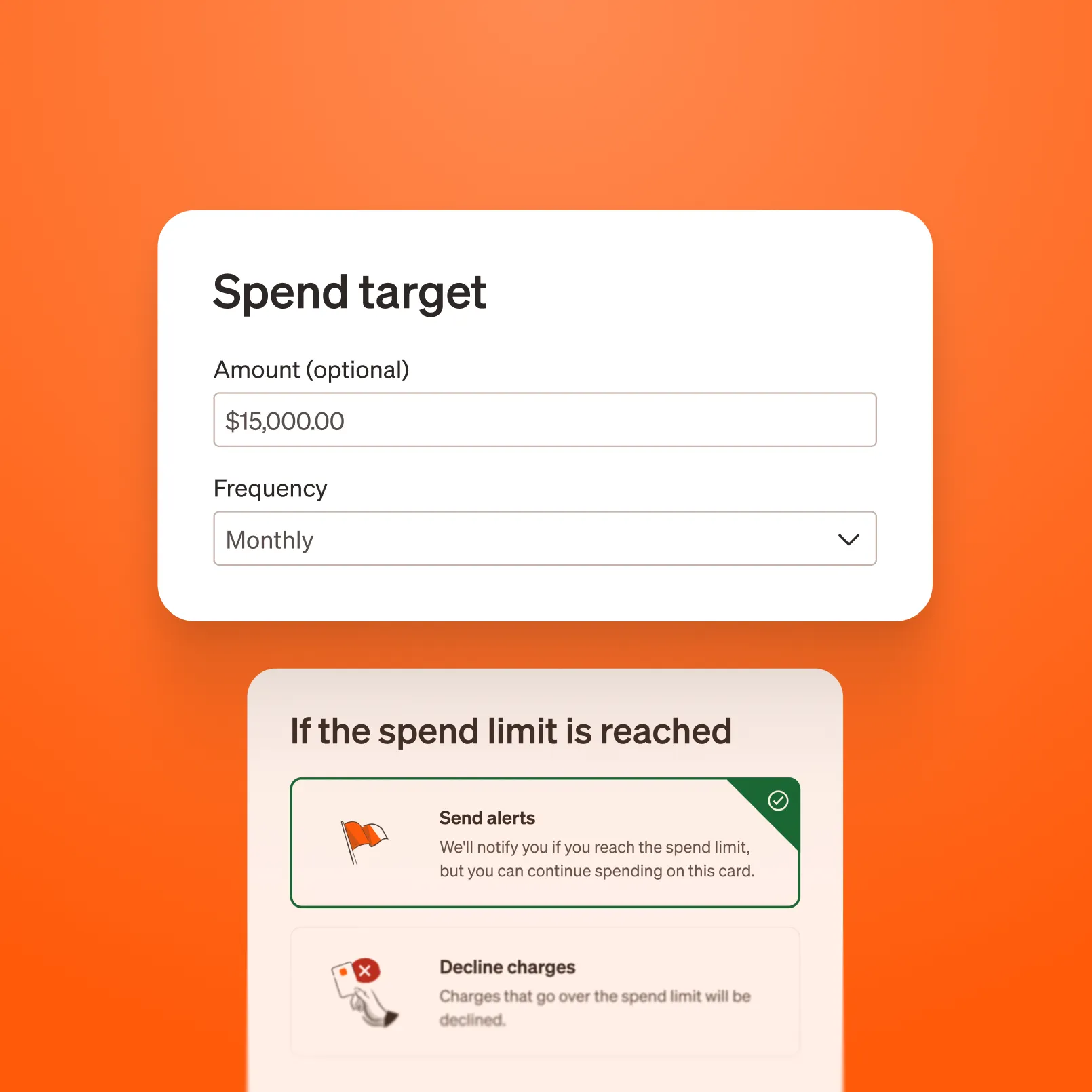 BILL UI screen showing Spend target and If the spend limit is reached information.