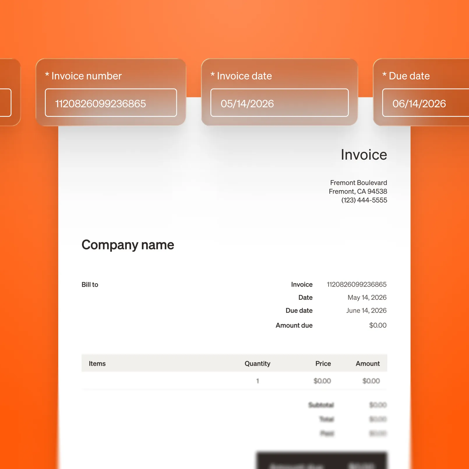 A digital invoice with overlaid data fields for "Invoice number", "Invoice date", "Due date", implying AI extraction of information.