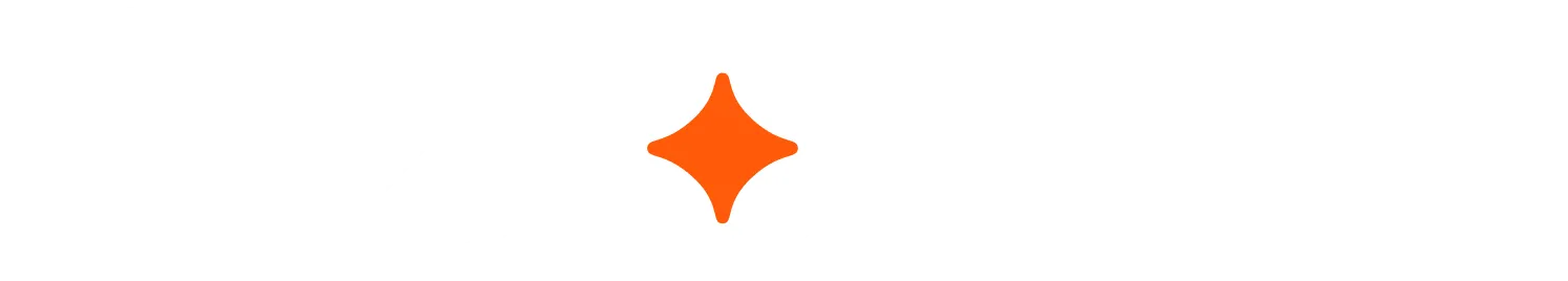 Arrow icon inside a pill-shaped frame beside an orange diamoind icon on a white circle background.