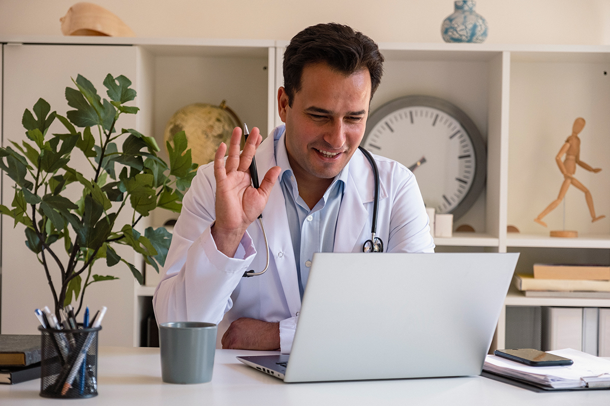 Physician on video call