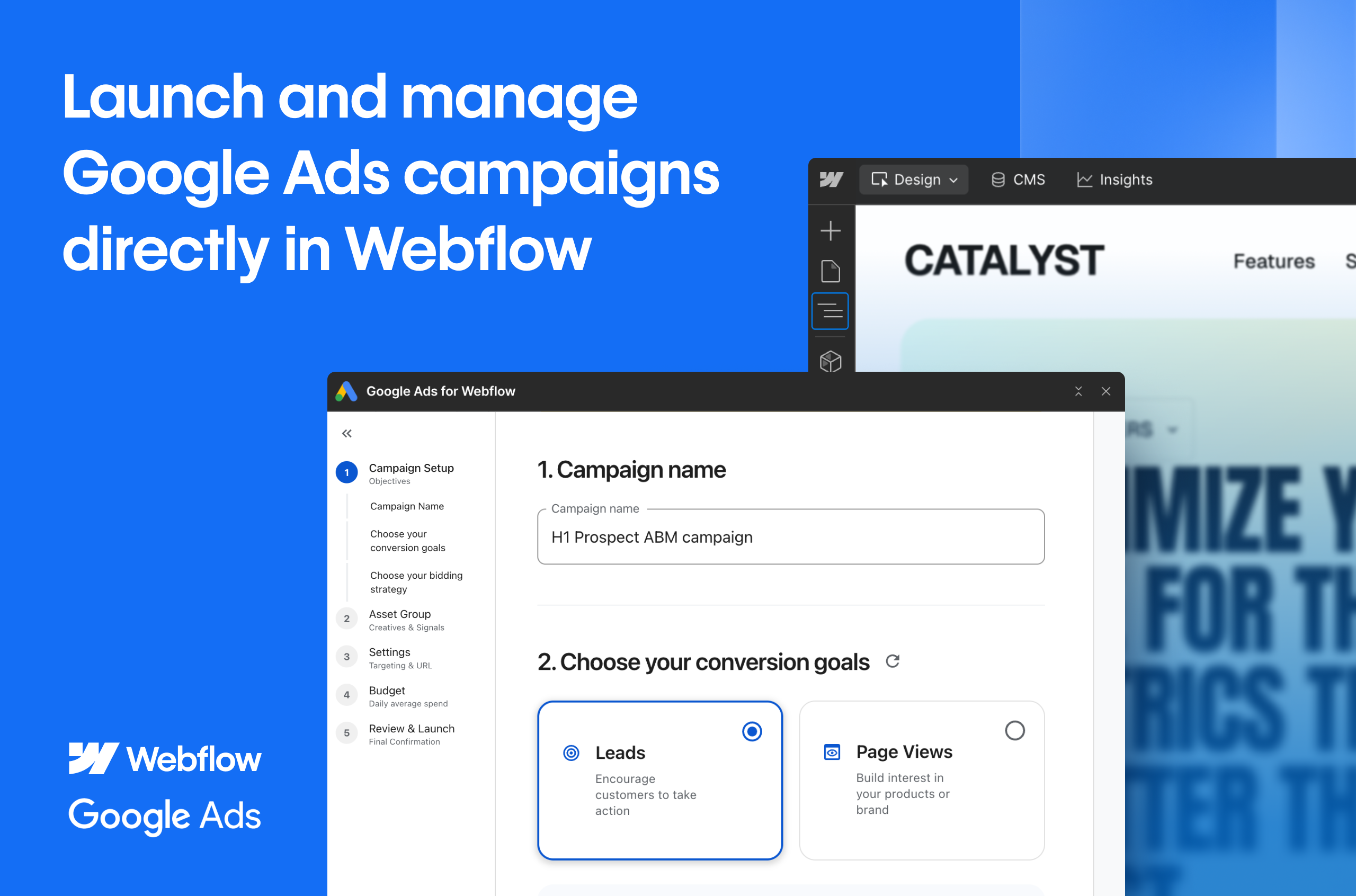 Launch and manage Google Ads campaigns directly inside Webflow