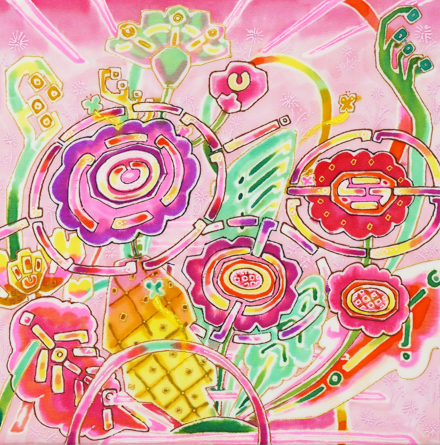 色絵 蒲公英文様 鴇色地蒲公英文様/Pink (toki-iro) ground with dandelion motifs