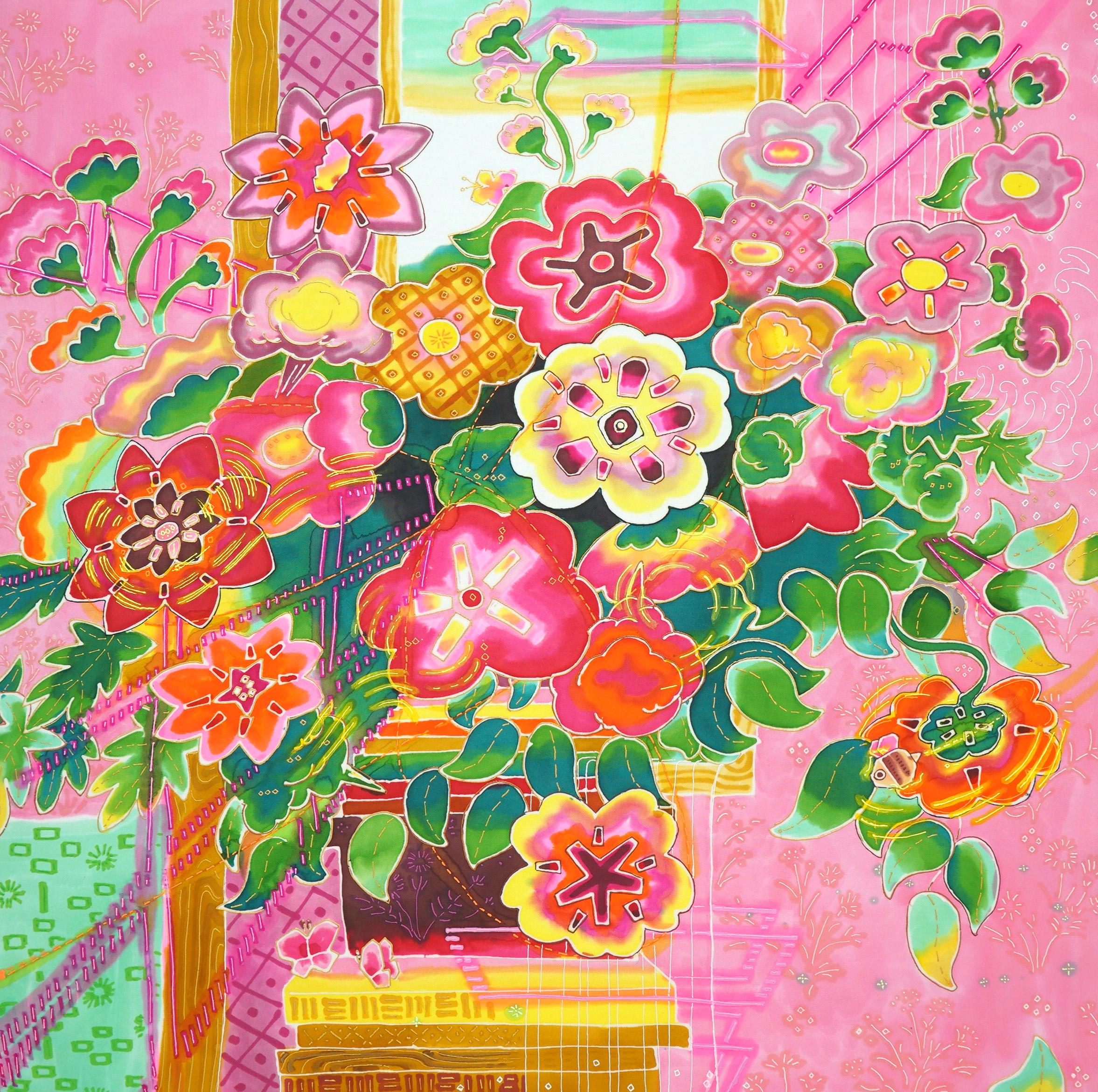 鴇色地包草花文様/Pink (toki-iro) ground with tsutsumi grass-and