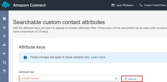 Screen grab showing how to add keys to custom attributes Amazon Connect