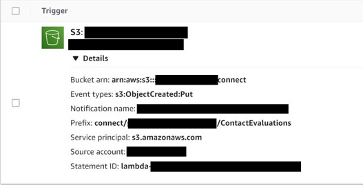 Screen grab Amazon Connect showing trigger set for Lambda function