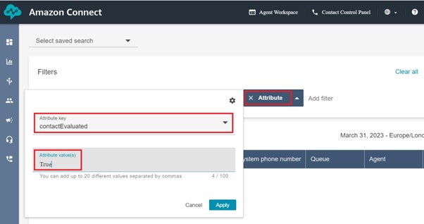 Screen grab Amazon Connect how to create filter with custom attribute