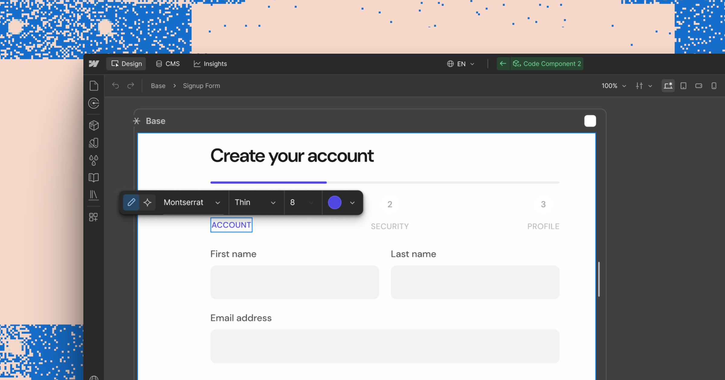 AI Code Components direkt auf dem Webflow Canvas visuell bearbeiten.