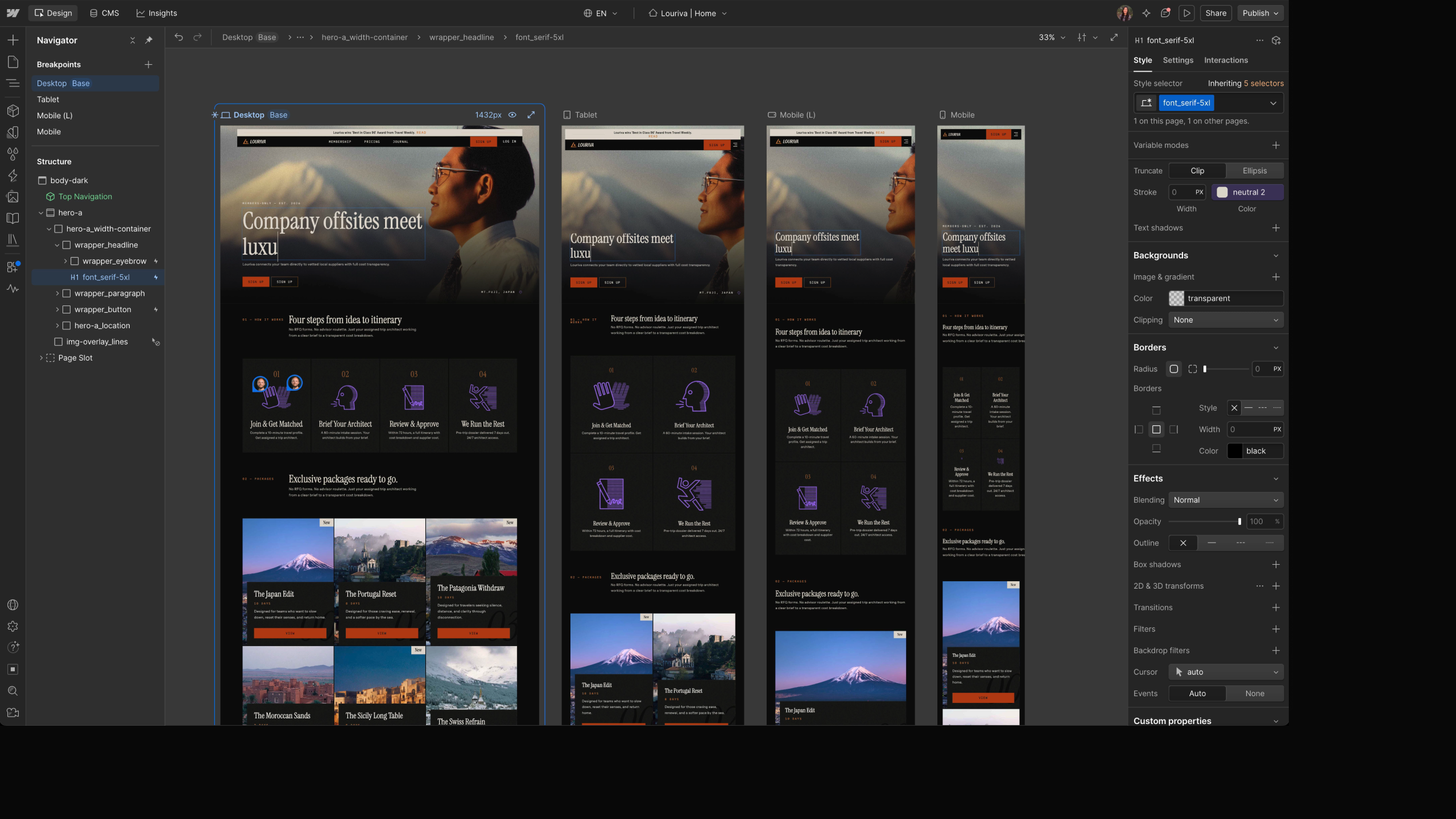 Desktop-, Tablet- und Mobile-Breakpoints im Webflow Canvas gleichzeitig bearbeiten.