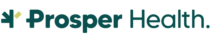 A green and yellow logo with the words prosper health.