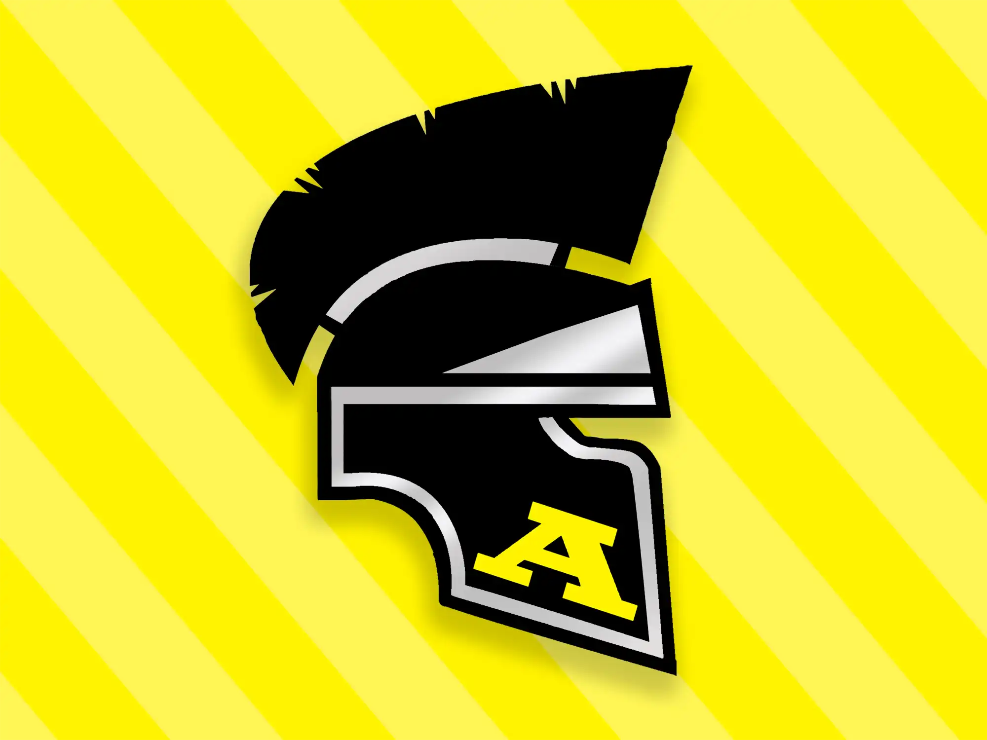 Black Spartan helmet logo with a yellow A, representing the Amity Regional School District for the 2026 Hall of Honor and Hall of Fame induction event.