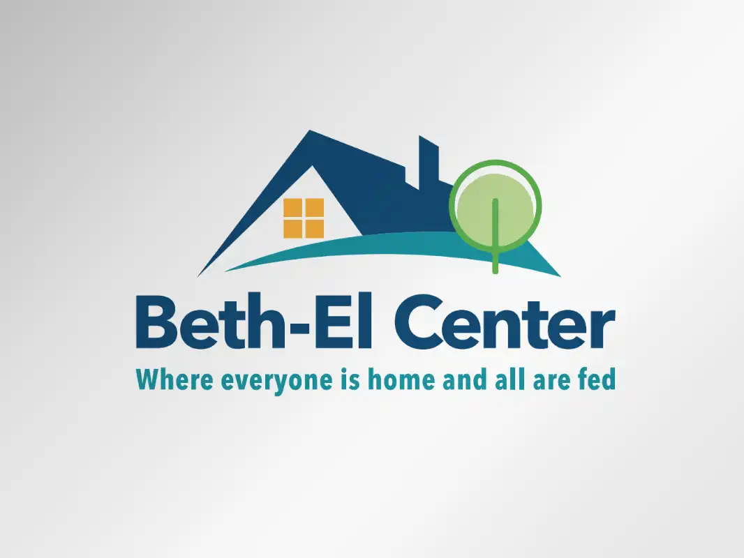 Beth-El Center logo featuring a blue house silhouette, green tree, and the tagline "Where everyone is home and all are fed" on a white background.