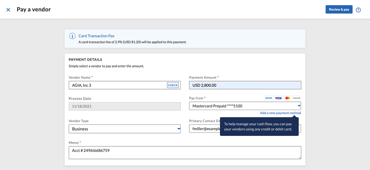 BILL Pay a Vendor portal