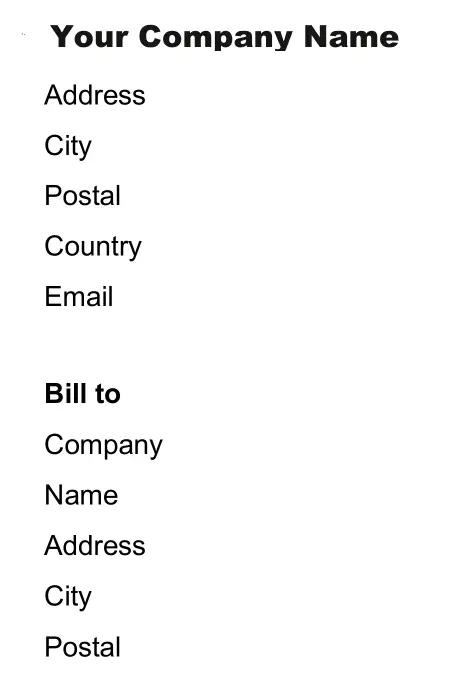 Purchase order company and billing info