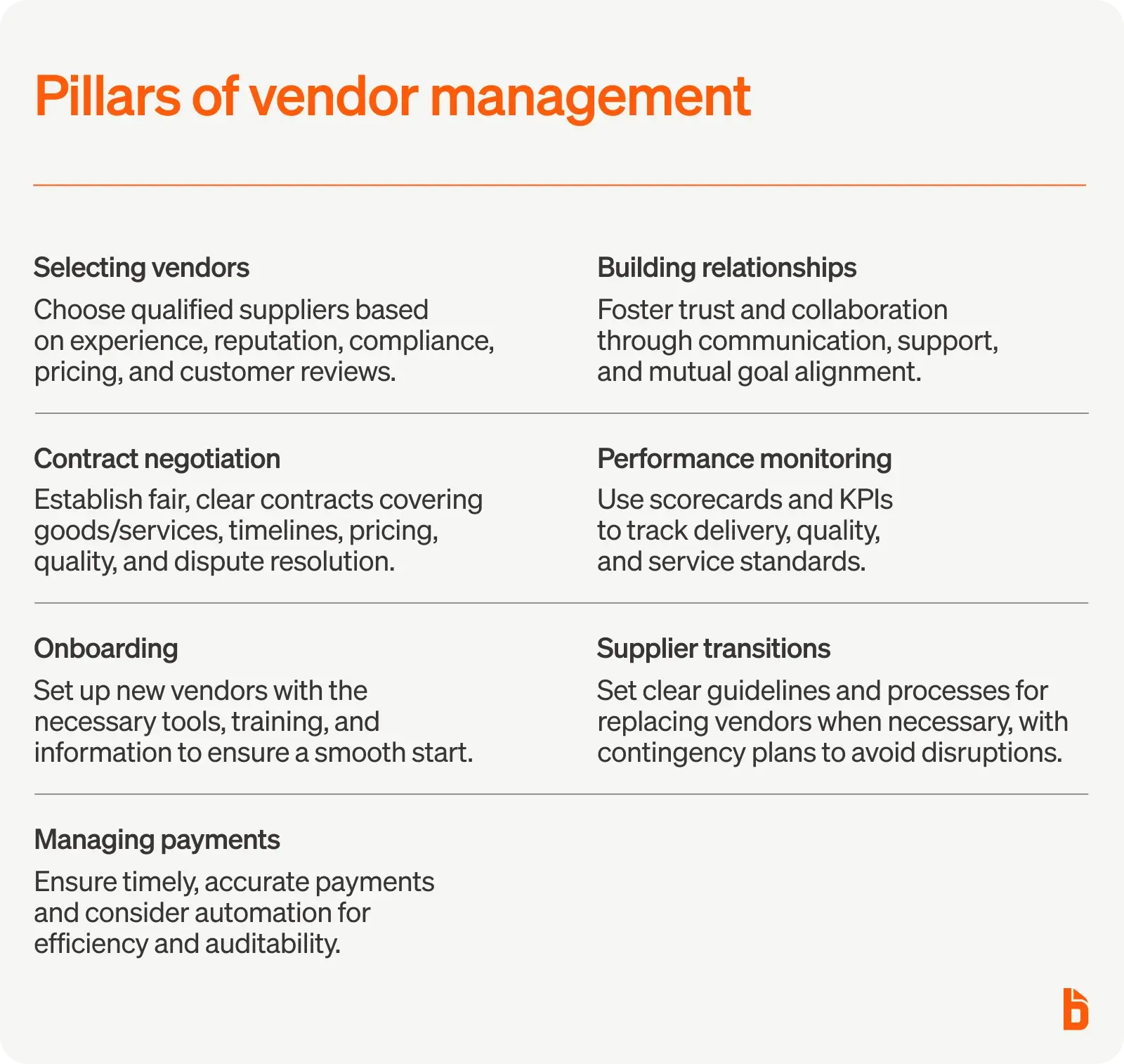 Pillars of vendor management
