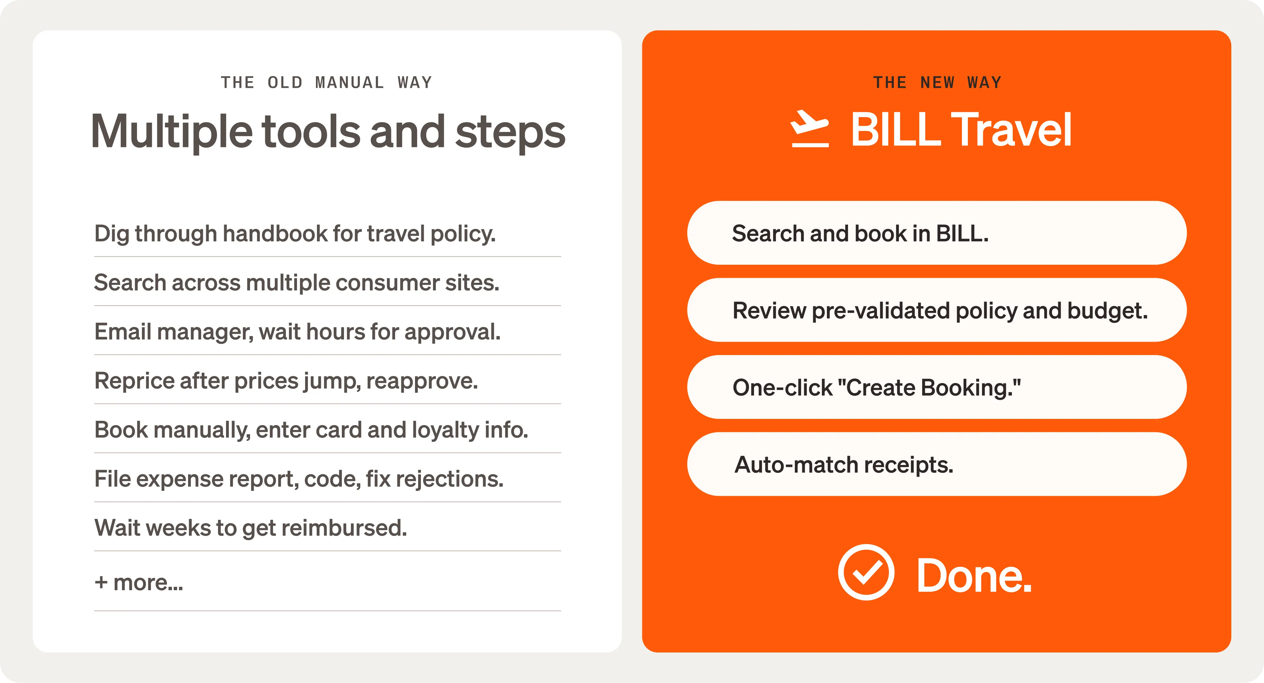 The old way vs the new way with BILL Travel