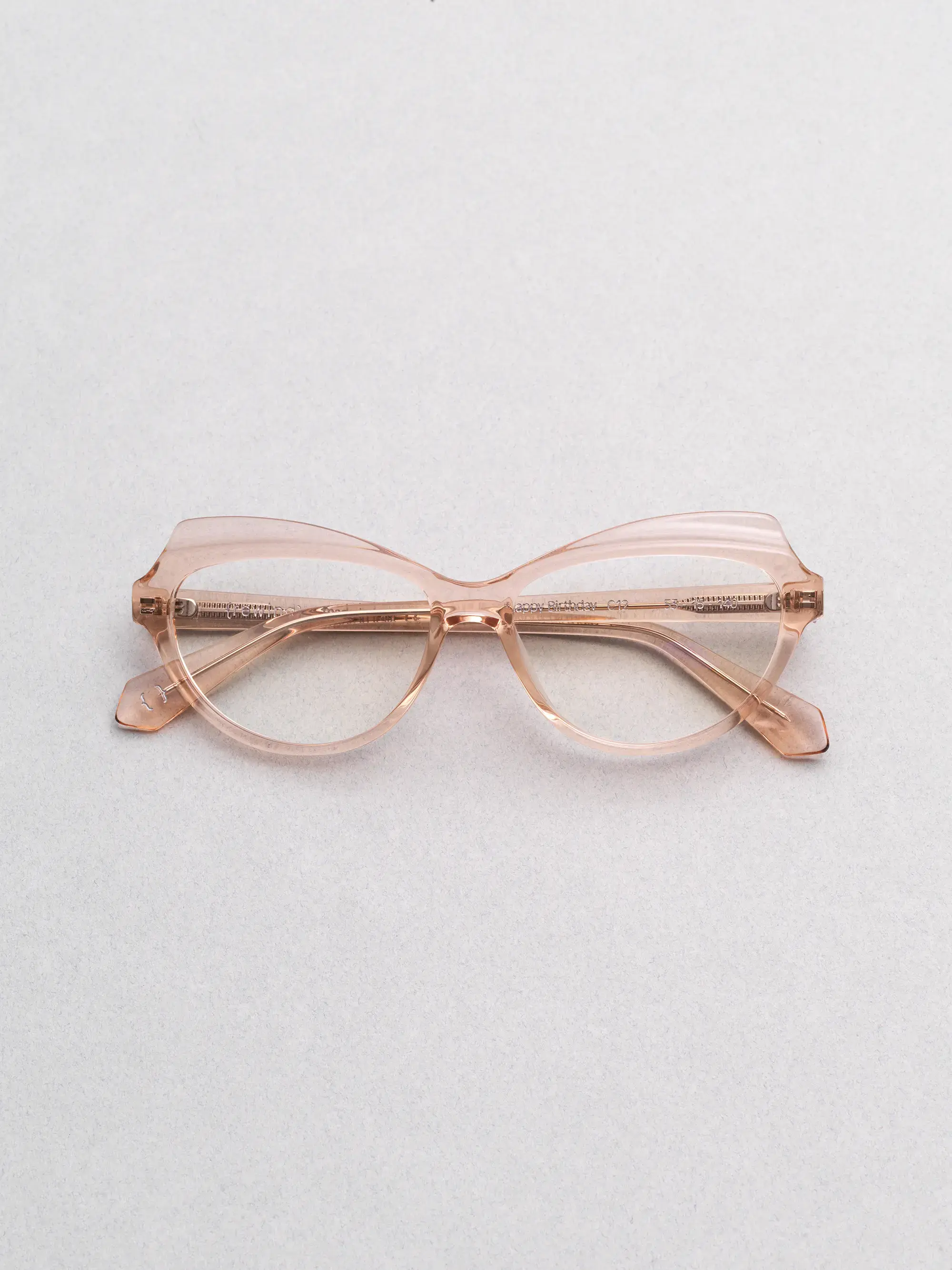 Rewind Eyewear Happy Birthday, cat-eye frame inspired by 1990s Italian design, still life photography