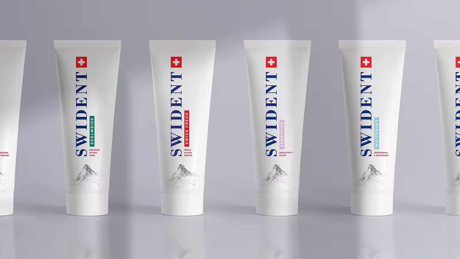 Branding, visual identity and packaging design for Swident, Swiss dental cosmetics brand by Matbold