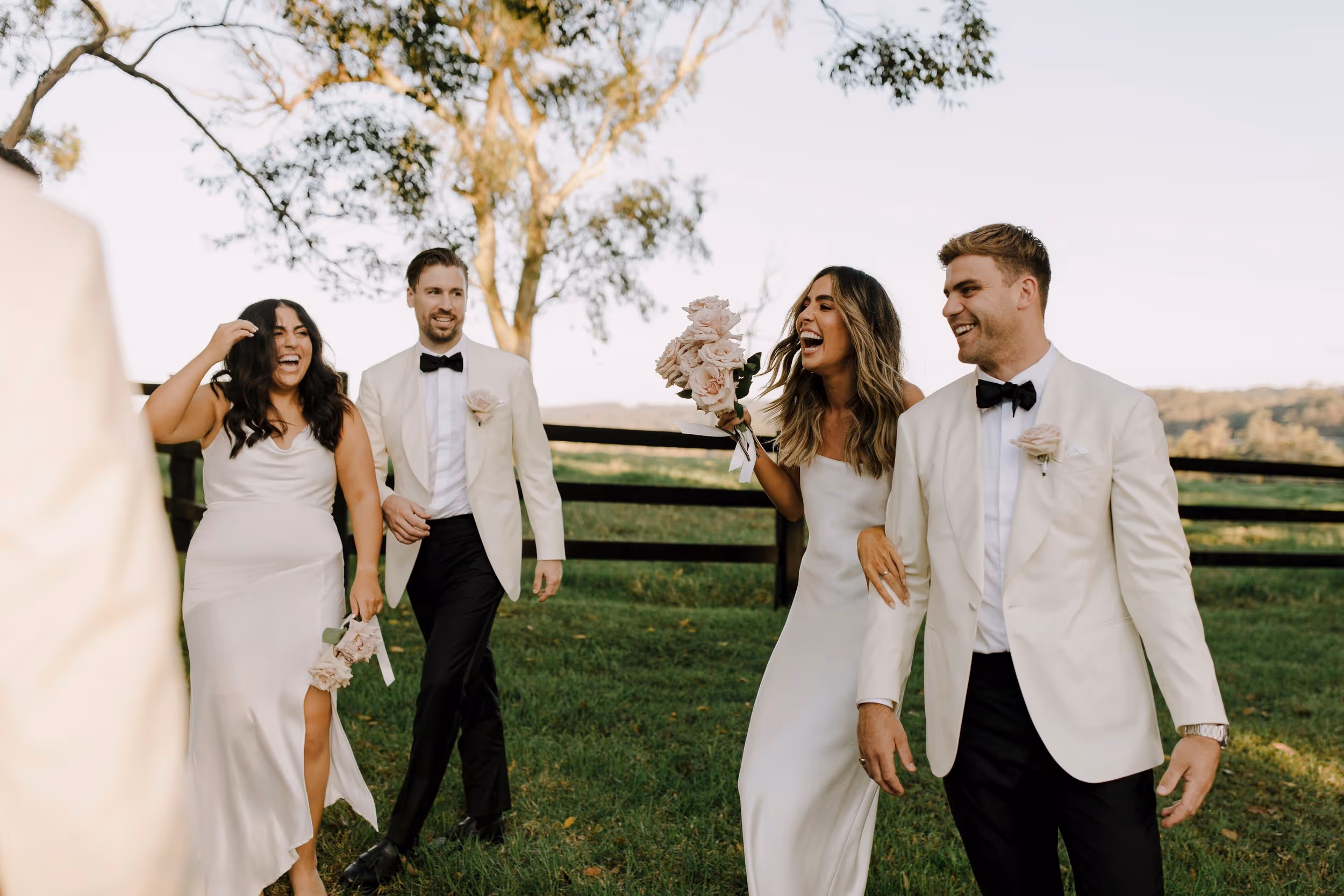 Couple laughing during their wedding photos