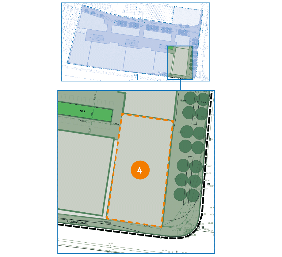 Zeichnung des Plans mit Baufeld 4 markiert