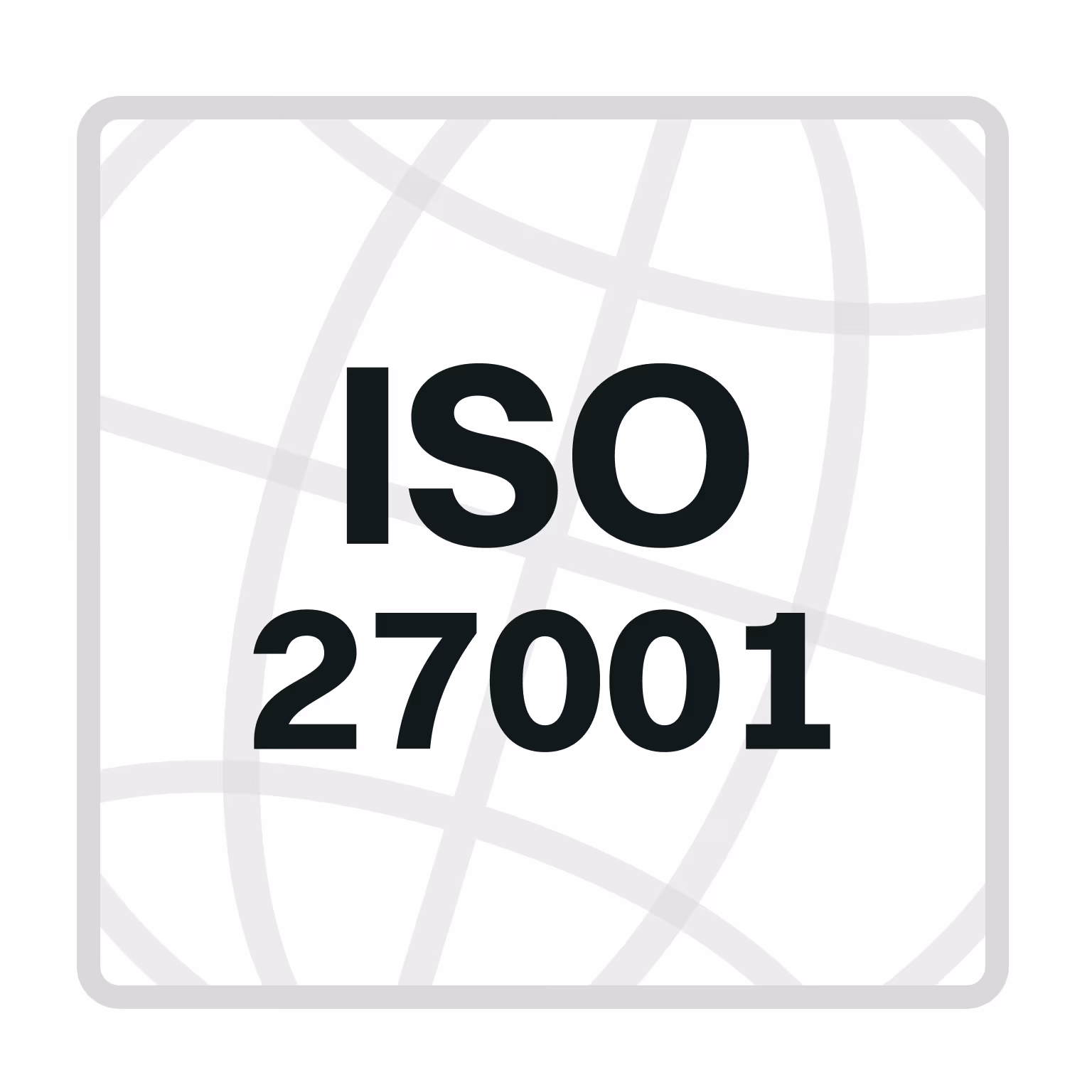 ISO 27001 text inside a square with a faint globe design in the background.