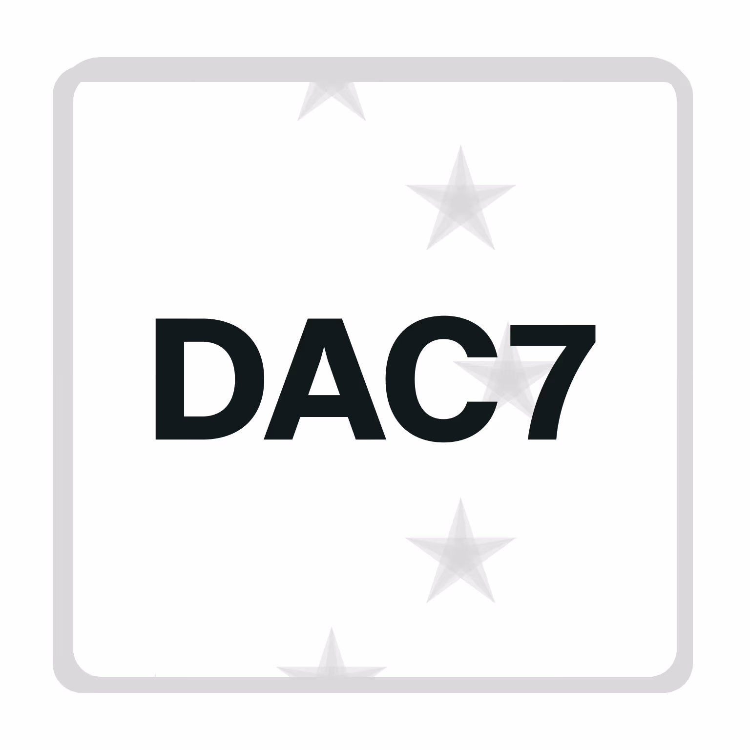 Black text 'DAC7' centered inside a white square with rounded corners and faint gray stars in the background.