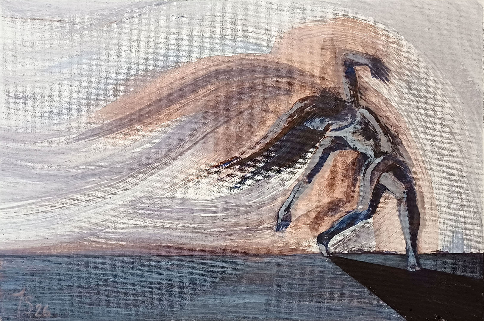 Contemporary dancer on one side of the page leaving waves of movement