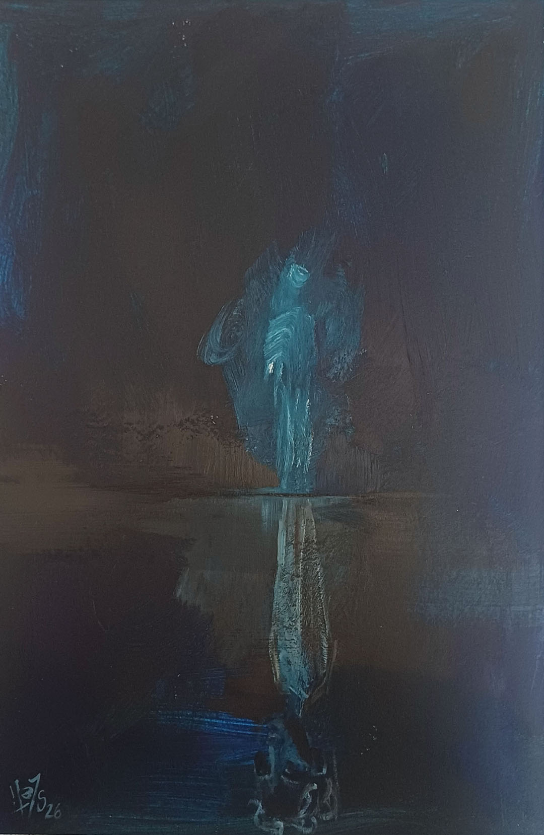 Ghostly like figure in the dark with a scary self-reflection