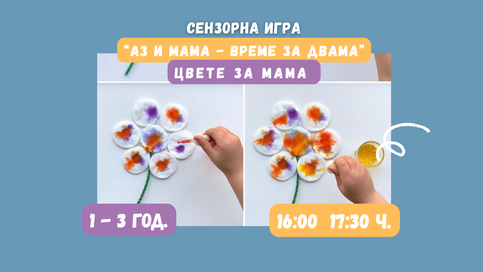 Деца, които творяткато отпечатват своите ръчички с боички на лист