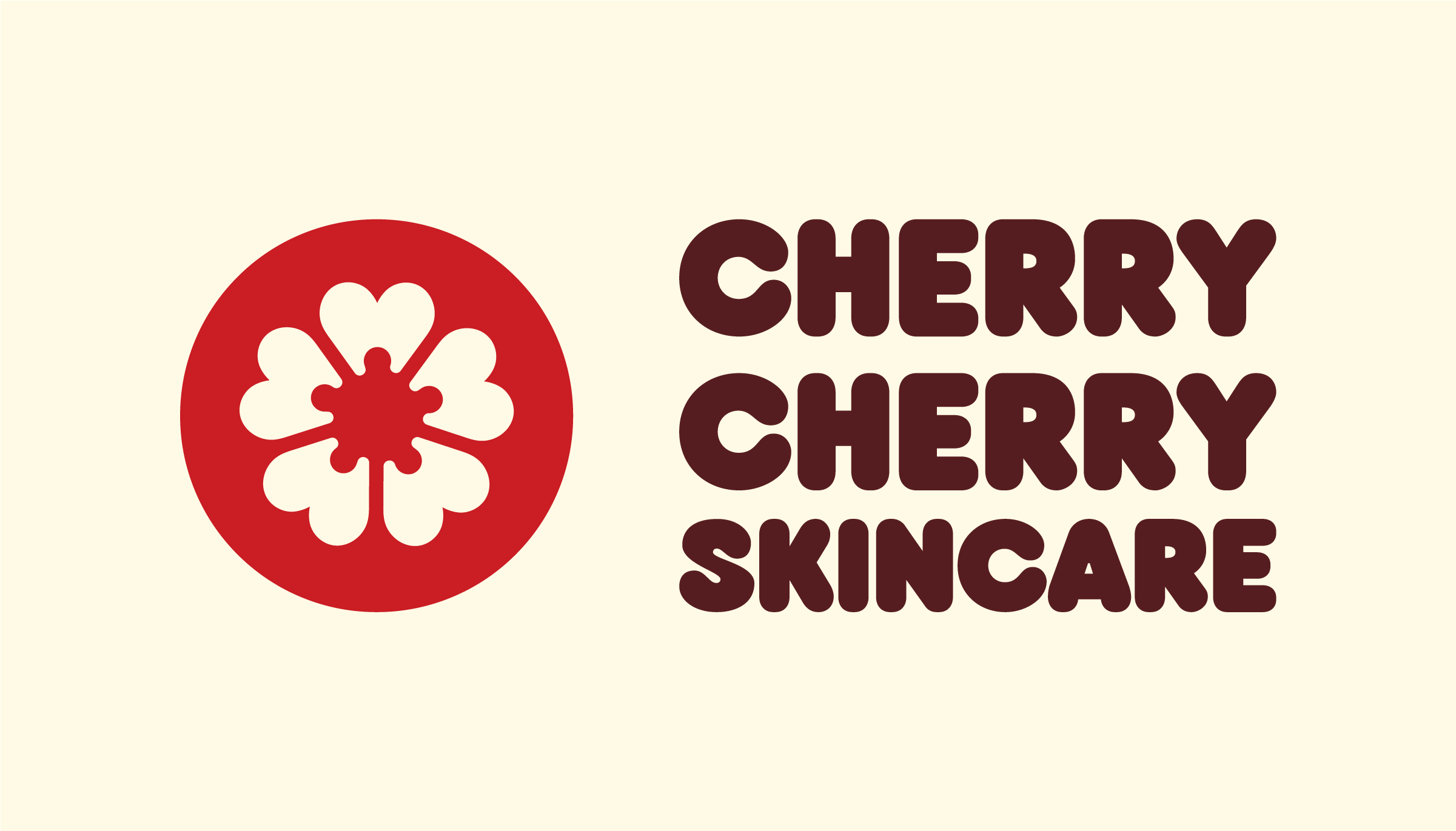 Cherry Cherry Skincare logo with a red circular flower symbol on the left and bold brown text on the right.