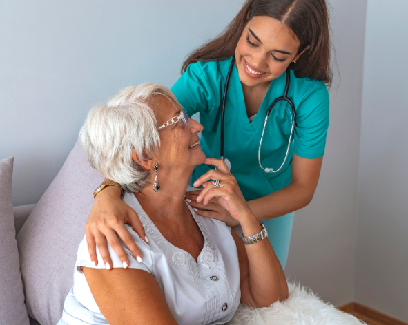 Nurse with senior resident — elk Marketing