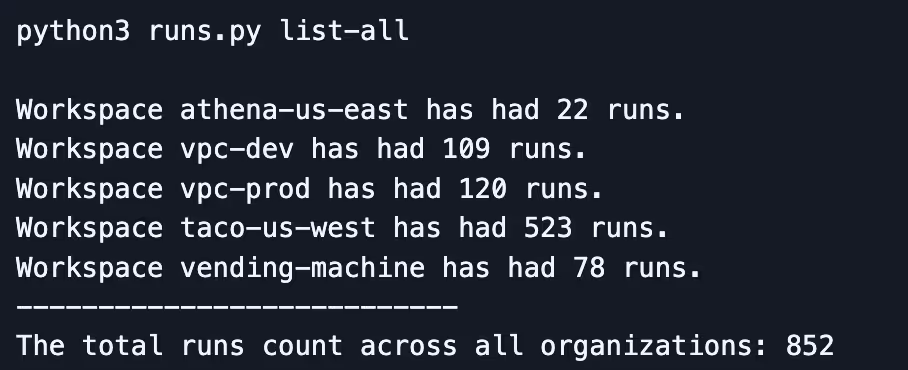 A script counts runs from TFC so you can estimate Scalr costs.