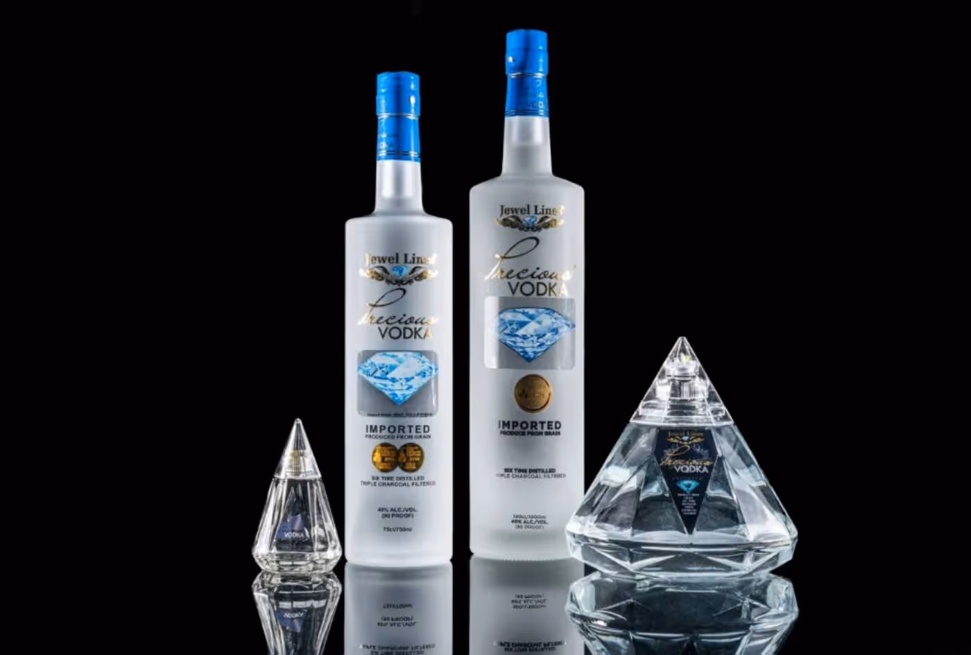 Precious vodka presentation photo, all current bottles.