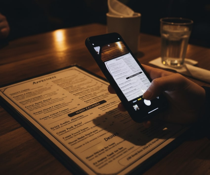 Taking a photo of a menu