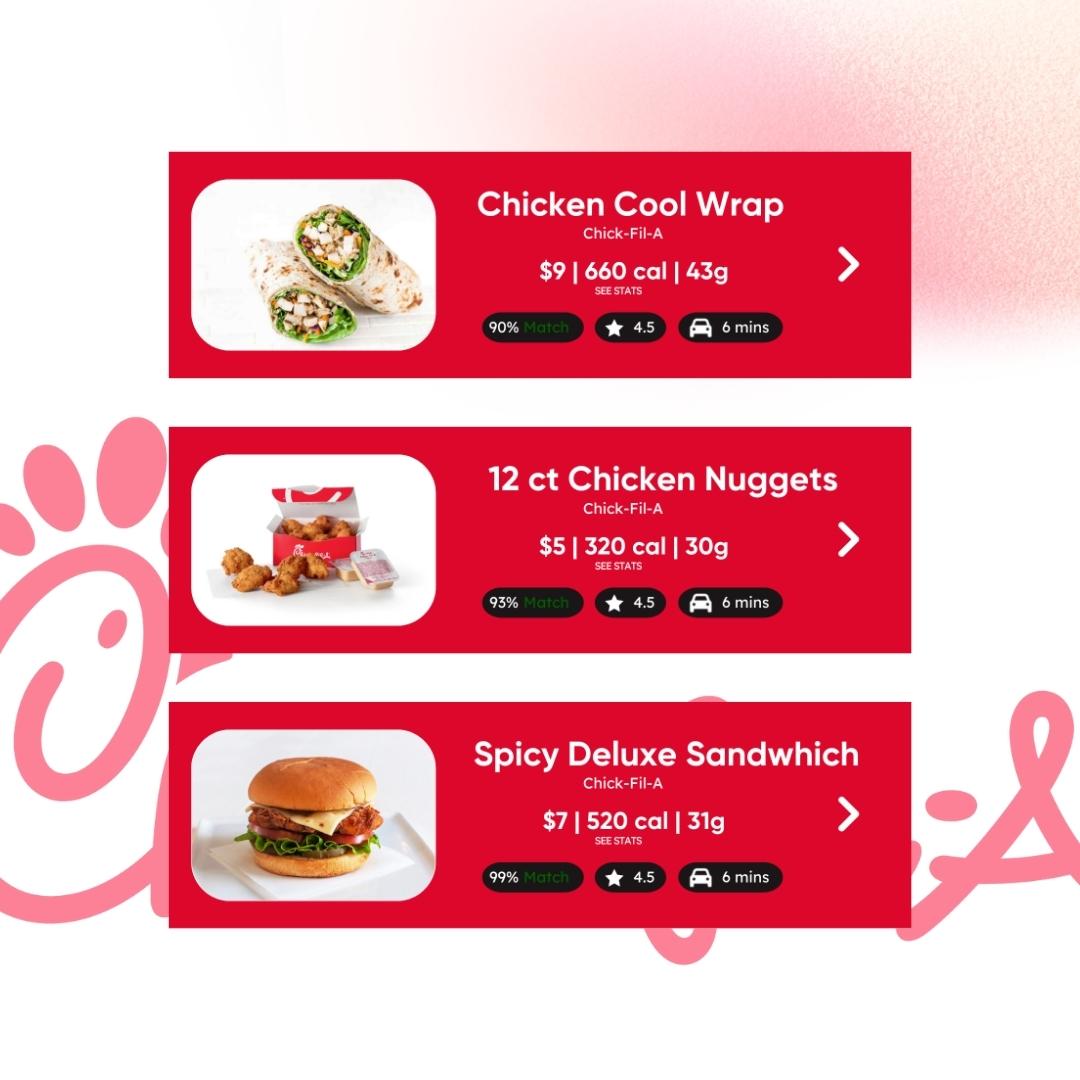 Three Protein Packed Meals from Chick-fil-A: Chicken Cool Wrap, 12ct Chicken Nuggets, Spicy Deluxe Sandwich