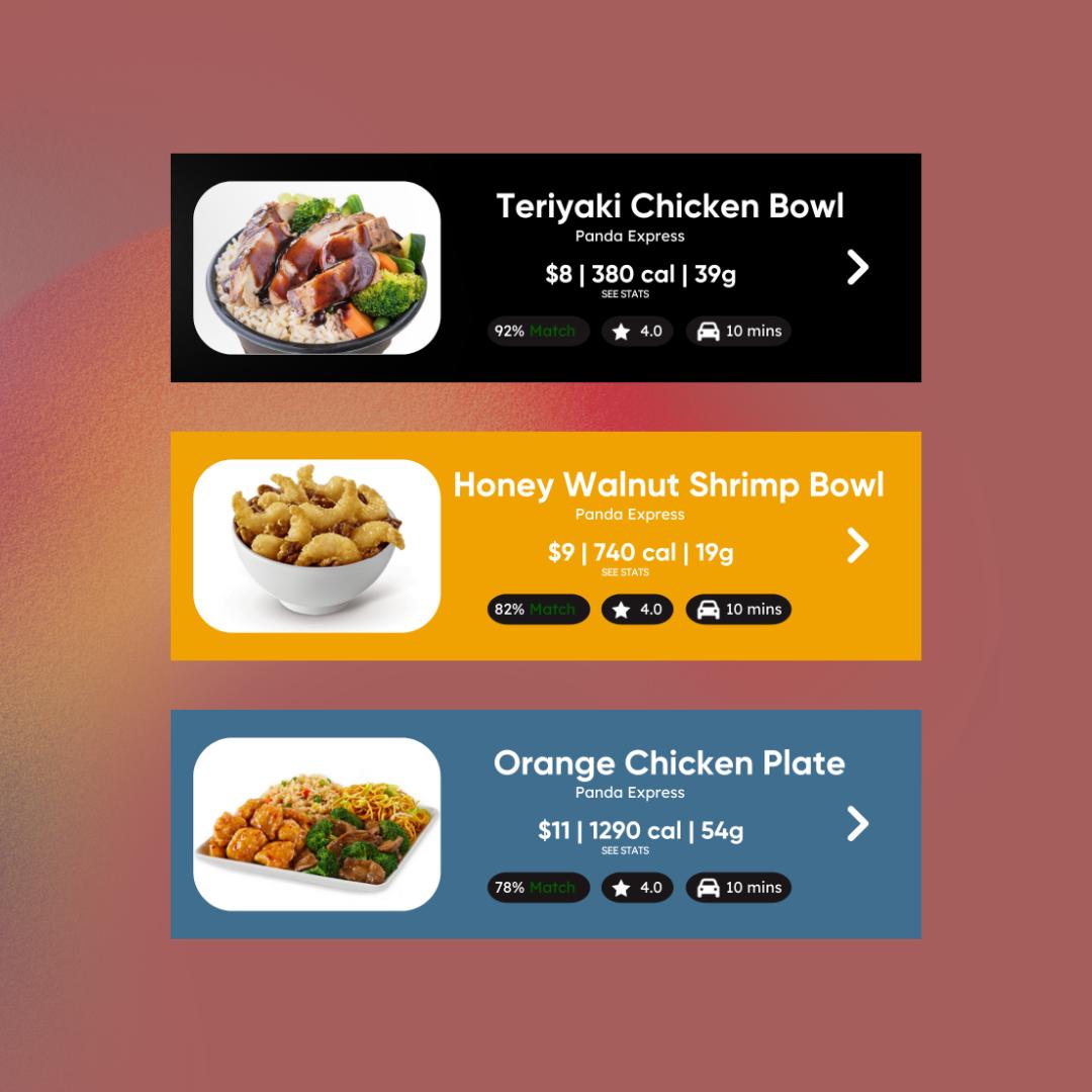 Teriyaki Chicken Bowl, Honey Walnut Shrimp Bowl, Orange Chicken Plate