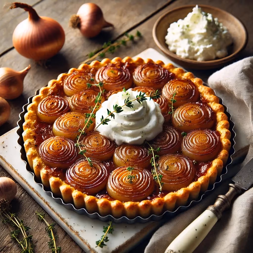 Shallot Tarte Tatin with Whipped Goat’s Cheese