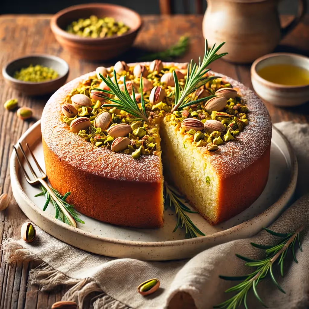 Pistachio and Rosemary Almond Cake