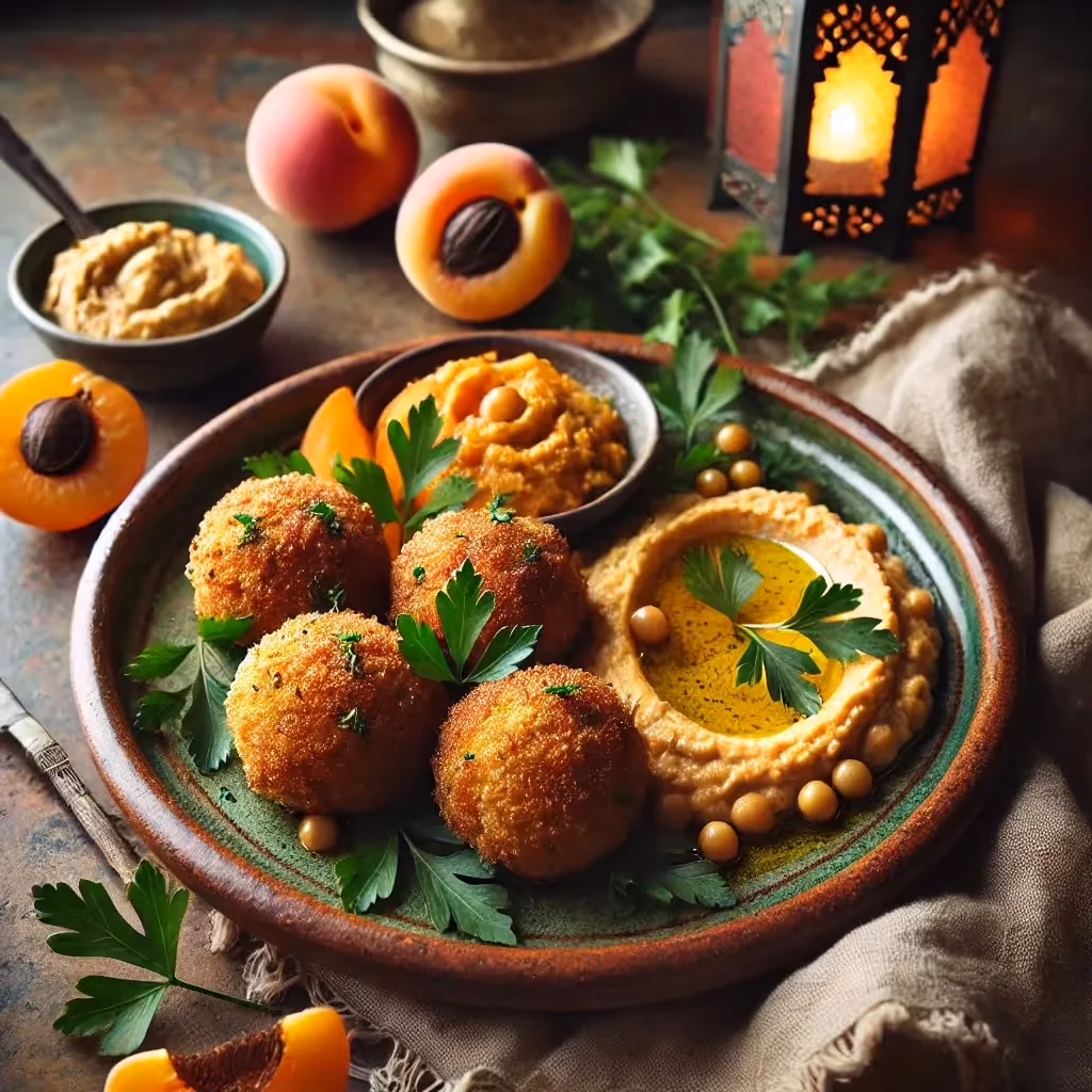 Moroccan-Spiced Lamb Arancini with Apricot Hummus