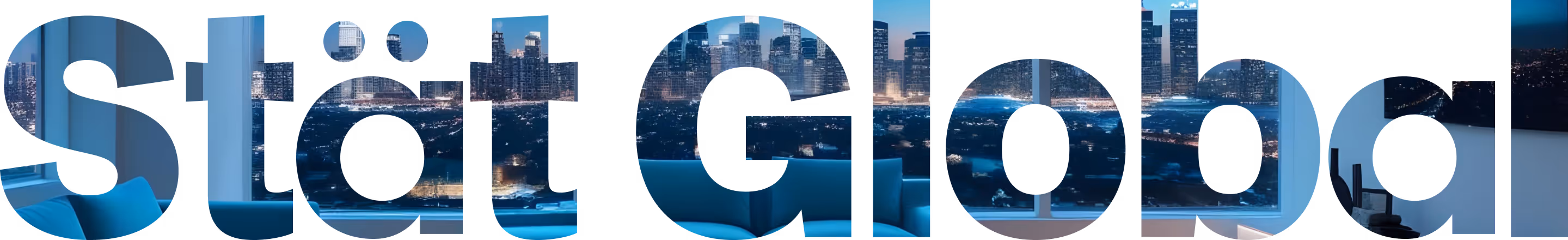 The word 'StädtGlobal' with a cityscape and modern interior visible through the letters.