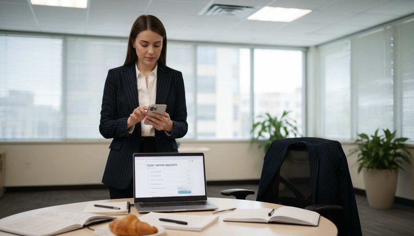 Accountant requesting client reviews in office