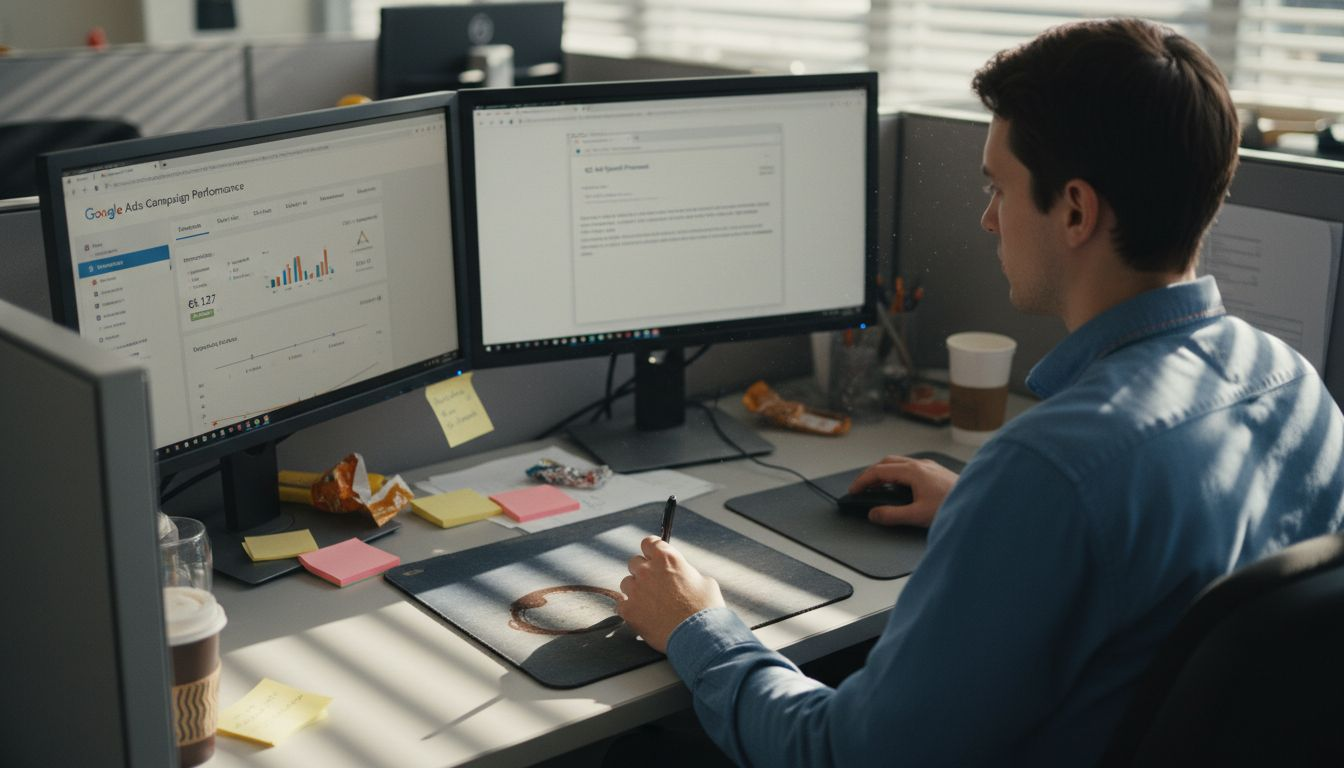 Marketer reviewing PPC ad performance data
